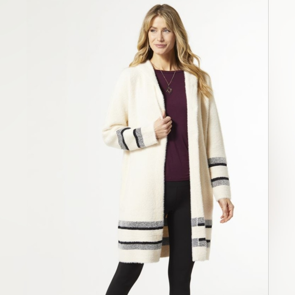 NWT - Coco & Carmen Flora Hooded Cardigan/Sweater Coat with stripe detail. BEST!